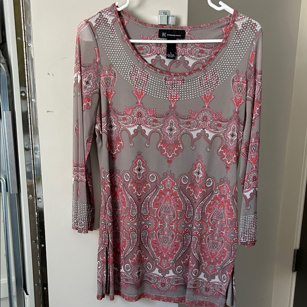INC International Concepts Pink and Gray Paisley Tunic